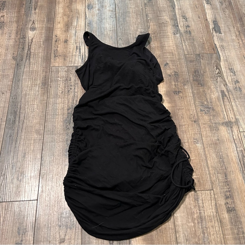 Free People FP Beach Dress Womens S Black Wrap Chest V-Neck Mini Scrunched - Picture 2 of 5